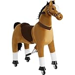 tectake® Rocking Horse for Toddlers & Children, Detailed Ride On Horse with Saddle, Halter, Mane & Tail, Non-Slip Handles & Pedals, Toy Horse with Comfortable Plush Fabric & Wheels - 34 x 89 x 100 cm
