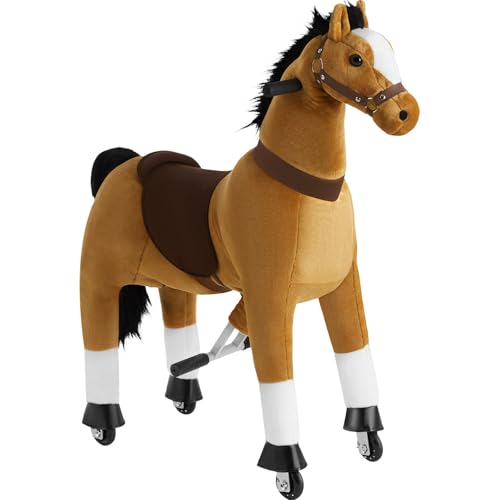 tectake® Caballito de Juguete Realista Niños, Estructura de Acero, Felpa Suave, Uso Interior y Exterior, Correpasillos, Regalo Niño, Juguetes Cumpleaños y Navidad, Juegos Niños - 89 x 34 x 100 cm