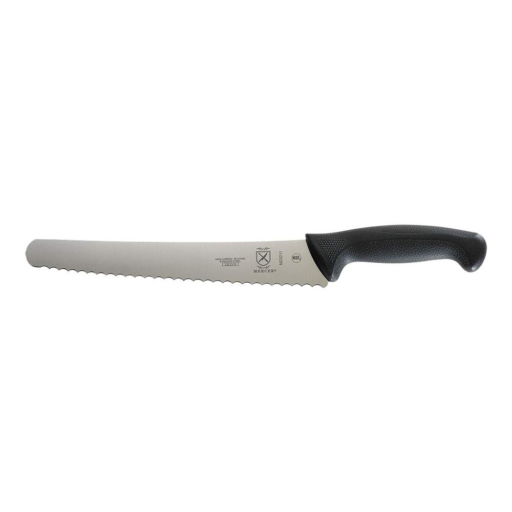 Mercer Culinary Millennia 10-Inch Left-Handed Wavy Edge Bread Knife - Black Handle, High-Carbon Japanese Steel