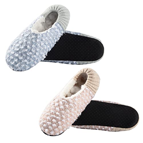 2 Pairs Soft Sole Womens Slipper Socks, Fuzzy Cozy Non-Slip House Bedroom Slippers Winter Thick Warm Indoor Slippers Blue&Pink Size 7.5-9.5 #TOP16