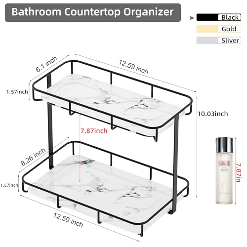 Image of Bathroom Organizer Countertop Perfume Organizer Makeup Organizer Cosmetics Storage Display Rack Vanity Tray Dresser Stainless Steel Gold Shelf White Marble Ceramic Tray