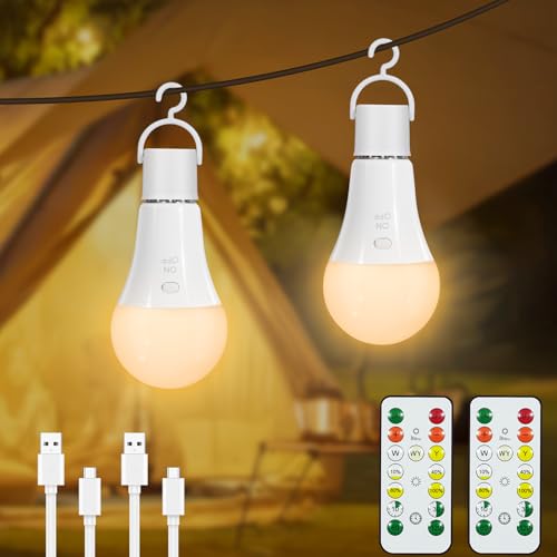 Dehobo Glühbirne Mit Batterie E27 Aufladbare Glühbirne Mit Fernbedienung - 7W Wiederaufladbare Ladung Camping Lampe 3 Farben Dimmbare - Akku birne Mit Timing Funktion Mit Taste Outdoor Lampe 2 Packs