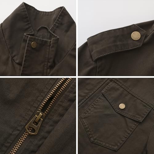 Image of Mens Casual Washed Cotton Military Jacket Warm Canvas Windbreaker