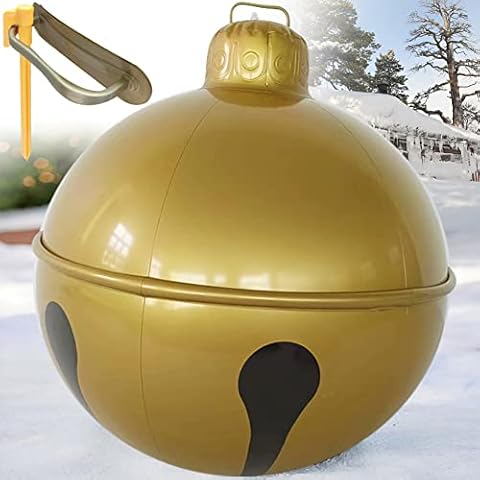 Goping Oversized Christmas Jingle Bell Ornament 24-inch Giant Inflatable Christmas Ball Yard Lawn Porch Outdoor and Indoor Decoration, Golden Cover