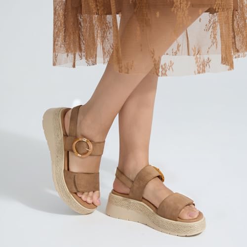 Image of UBFEN Womens Espadrille Platform Sandals Low Wedge Heel - Orthopedic Arch Support, Cushion Insole, Comfortable Dressy Buckle Sandals for Walking and Vacation