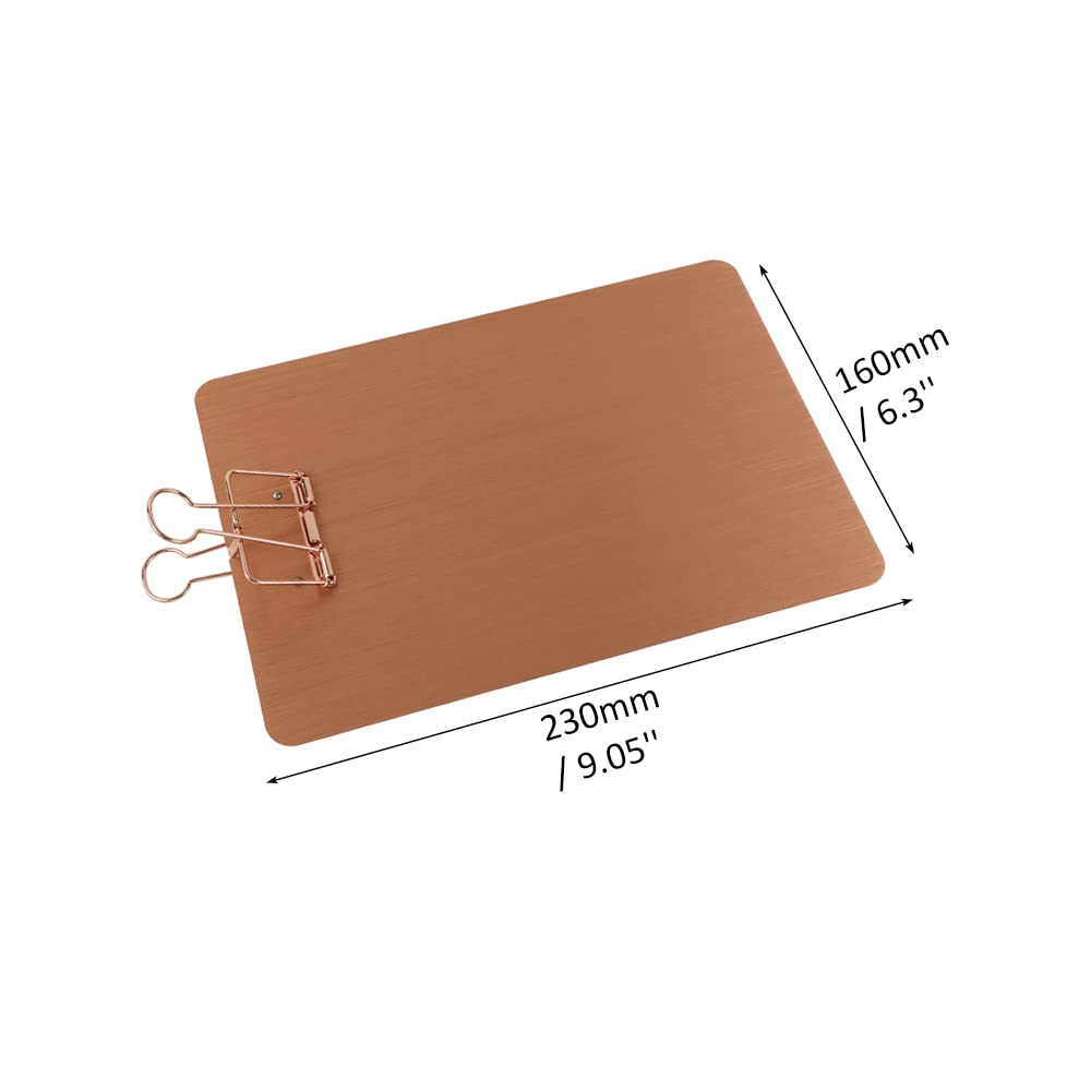 A5 Rose Gold Clipboard, Metal Menu Clip Board with Binder Clip, Folder Plate Writing Splint Paperboard Drawing Board Office Stationeries Supplies (Rose Gold)
