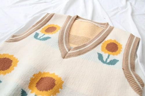 Image of Lunoakvo Women Pink Peach Flower Embroidery Knitted Sleeveless O-Neck Knitwear Sweater Vest