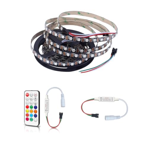 Image of Aluminum Gallium Arsenide WS2812B RGB Individually Addressable Pixel LED Strip Lights-3 Meters(9.8ft)-60 LEDs /m-DIY Projects,Home Decoration,Lighting Effects + SP103E RF Remote Controller,Multicolor