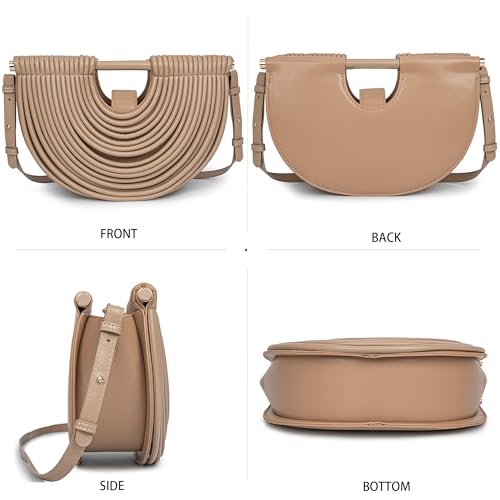 Image of Trendy Woven Evening Clutch Purse Half Round Designer Shoulder /Crossbody Bag Top-Handle Satchel Handbags