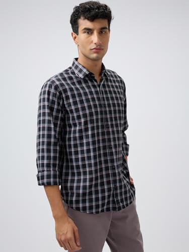 Image of Park Avenue Men Slim Fit Checks Pattern Poly Cotton Blend Semi Cutaway Collar Full Sleeve Casual Shirt