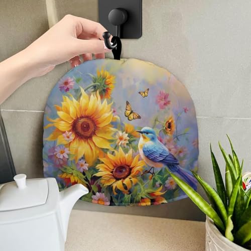 Image of Hummingbird Sunflower Tea Cozies Soft Tea Cozy for Teapot Insulated for Women,Dust Proof Reusable Teapot Insulation Cover Breakfast Warmer