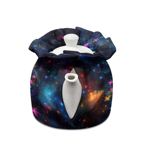 Image of Xoenoiee Tea Pot Cosy Cotton Tea Cozy for Teapots Dust Cover Colorful Butterfly Floral Galaxy Insulated Kettle Cover Teapot Warmer for Home Kitchen Decorative Accessories