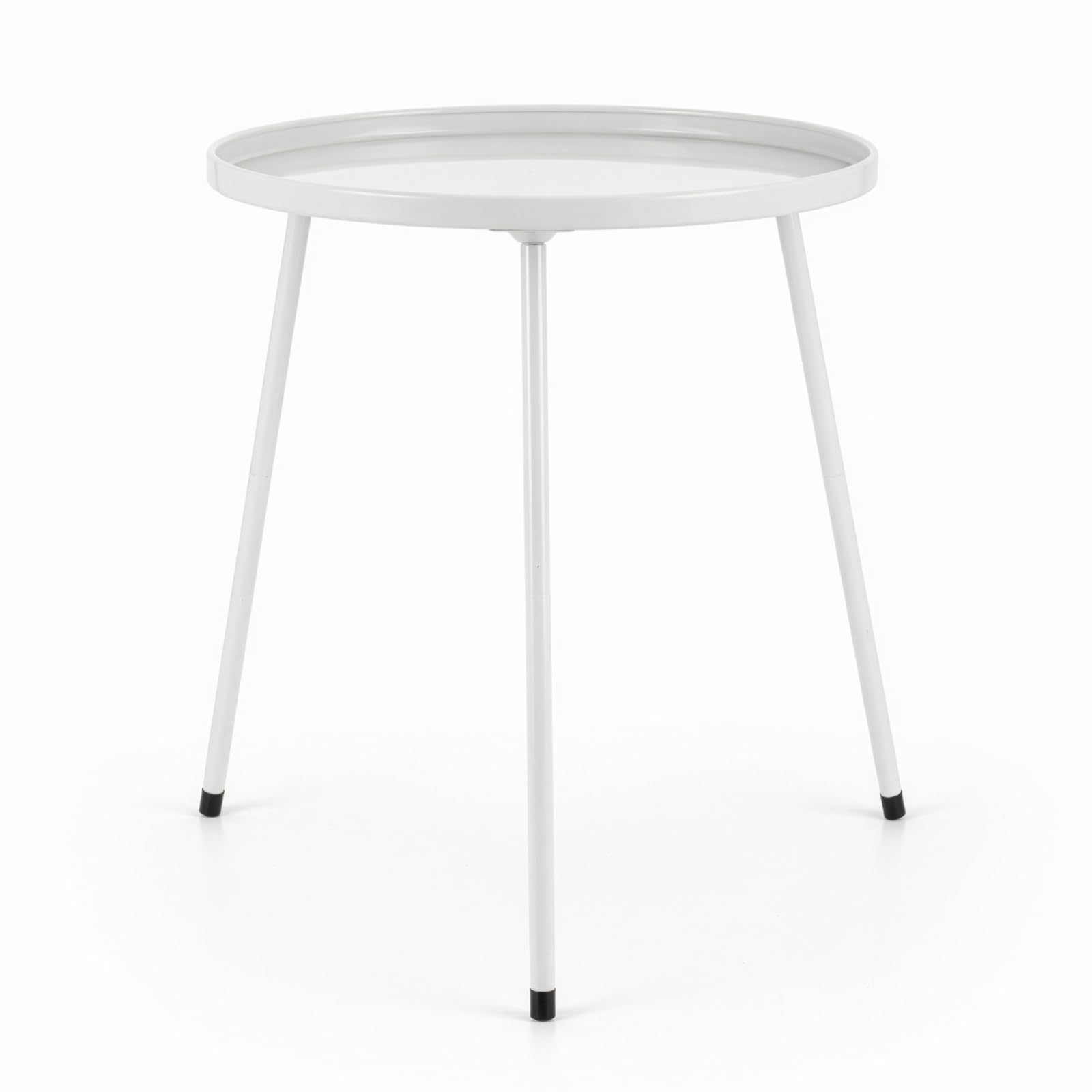 SUNNYNEST Round Side Table Metal End Table with Tray Top, Small Accent Table for Living Room Bedroom Balcony, Modern Gold Bedside Table for Small Spaces, 41.5 × 46.5 cm (White)