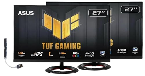 Image of ASUS TUF Gaming 27 inch FHD IPS Monitor with 1ms Response Time, 2 Pack VG279Q3R | 180Hz, Anti Glare, Flicker Free, VESA Mount, Built-in Speakers, Displayport, HDMI & Dockztorm USB Port Expander, Black
