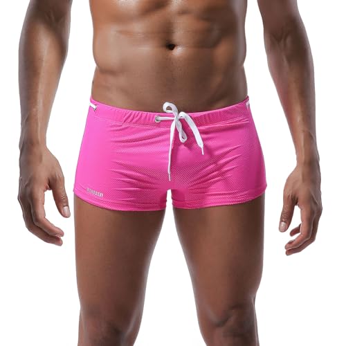 Men's Swim Trunks Lightweight Hot Body Quick Dry Swim Briefs Stretch Boxer Swimsuit Bathing Shorts with Drawstring