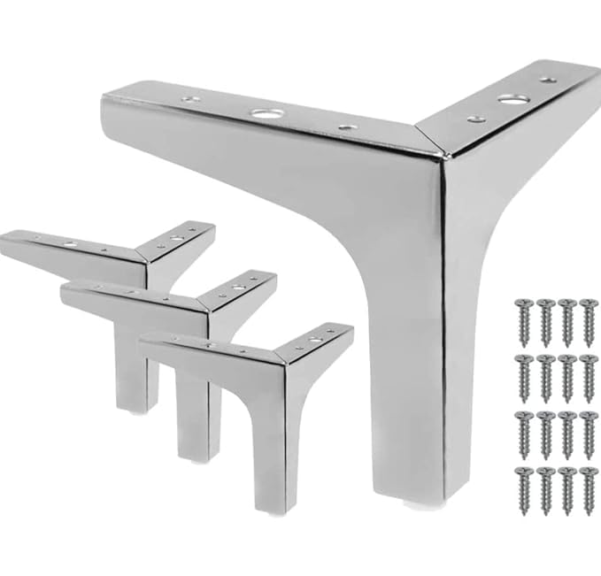 Image of Aakash Decor Silver Finish Sofa Leg 4 Inches (Set of 4) - Metal Heavy Duty Furniture Leg for Home, Office Sofa Paya with Including Mounting Screw | Rustproof T- Shape Sofa Leg /Support Leg 10 cm