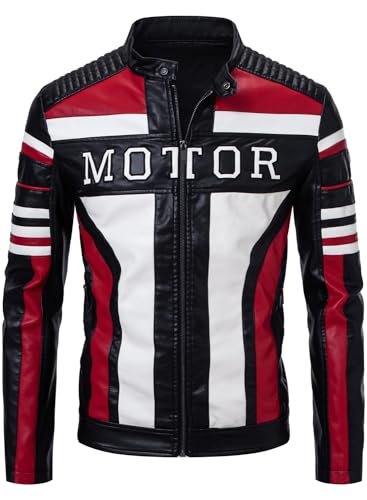 Fanarcher Men'S Leather Jackets Stand Collar Pu Faux Motorcycle Zipper Coat Biker Windbreaker cover