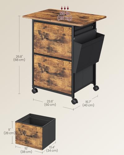 Image of VASAGLE Mobile Printer Stand with Storage, Filing Cabinet, Side Pockets | Filing Cabinet for A4 Letter Size, 23.6 x 15.7 x 26.8 Inch, Rustic Brown, BELLAH Collection UOFC202KD01