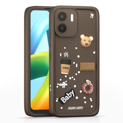 Image of Bintage Cute Fun Taddy Cartoon 3D Ball Bear Milk Donut Coffee Cup Silicon Case Full Body & Camera Protection Back Cover Compatible for Vivo Y15s - Brown
