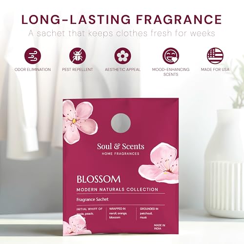 Image of Soul & Scents Blossom Fragrance Sachet | with Fresh, Floral & Fruity Aroma | Long-Lasting Air Freshener for Car, Wardrobe, Kitchen, and Travel Bag | Pack of 3-20gm Each