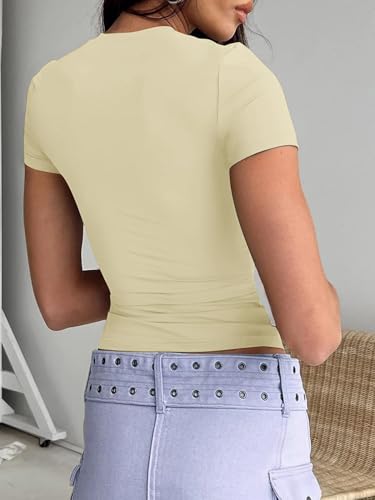 Image of Dwnval Womens Classic Short Sleeve Summer TOS Crew Neck Slim Fit Crop T Shirt