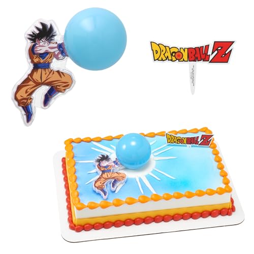 Dragon Ball Z Cake Topper | Light Up Goku & Spirit Blast Decoration With Pic | Ready To Use Birthday Cake Topper Batteries Included - 2 Piece Set