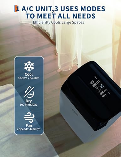 Image of Garvee 14K BTU 3-in-1 Portable AC with Remote & Window Kit 750 sqft Room | Portable Air Conditioner with Cooling, Dehumidifier, Fan, Follow Me, 24-Hour Timer