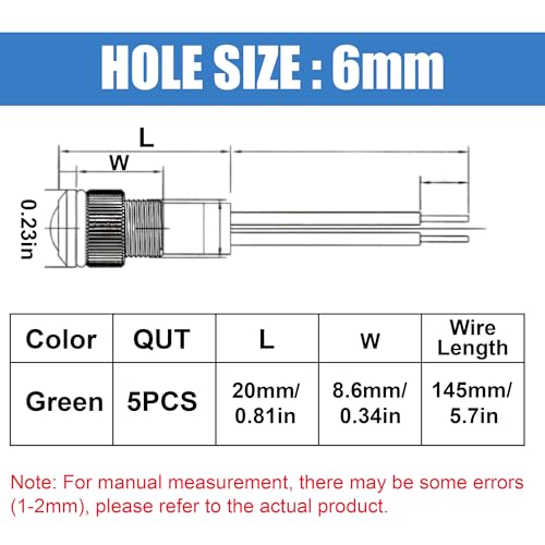 Indicador LED Verde 6mm 12-24V Impermeable 5 Piezas miniatura 2