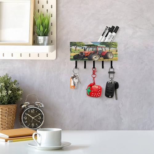 Colgador de llaves para pared con diseño de tractor y organizador de correo de piel sintética 8