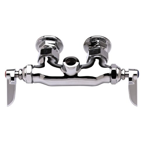T&S Brass B-0346-LN Double Pantry Swivel Outlet Faucet, Wall-Mount, 3-3/8" Centers, Lever Handles, Less Nozzle