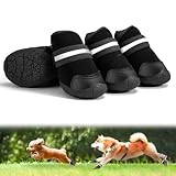 「SENMUUP」犬靴 犬用ブーツ ドッグシューズ 夜間反射テープ付 春夏用 軽量通気 メッシュ 抗菌防臭 吸水速乾 履かせやすい 脱げにくい 肉球保護 滑り止め 耐久性ゴム底 散歩 防水 介護 傷舐め防止 小&中型犬 5サイズ 4個セット (ブラック, 2#)