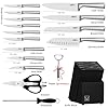 Knife Set, 16 Pieces Kitchen Knife Set with Wood Block, Chef Knife with 6 Pieces Steak Knife, High Carbon Stainless Steel Japanese Knives for Multipurpose Cooking