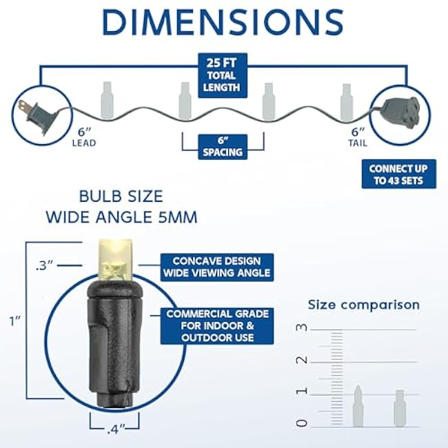 Novelty Lights 25 Feet Long, 50 LED Mini Black Wire Christmas Lights, Amber, End to End Connectable, UL Listed for Indoor/Outdoor Use