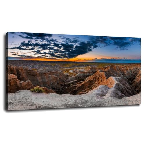 Badlands South Dakota Pictures Canvas Wall Art Landscape Poster Prints Wall Decor、For Living Room Bedroom Office With Framed 20"x12"