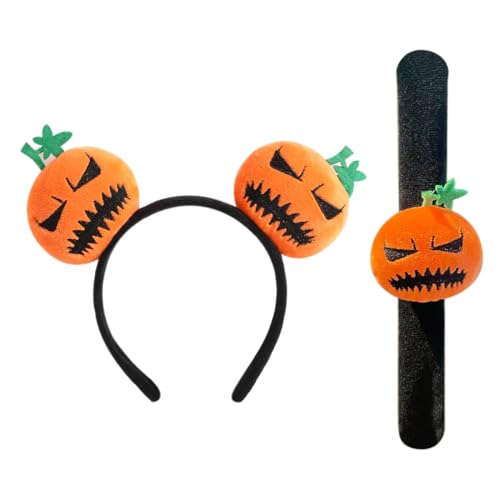 DOKRIN Diademas de moda para mujer, 1 diadema de calabaza + 1 pulsera de Halloween diseño de fantasma de calabaza tocado de fiesta de Halloween para niños (calabaza negra)