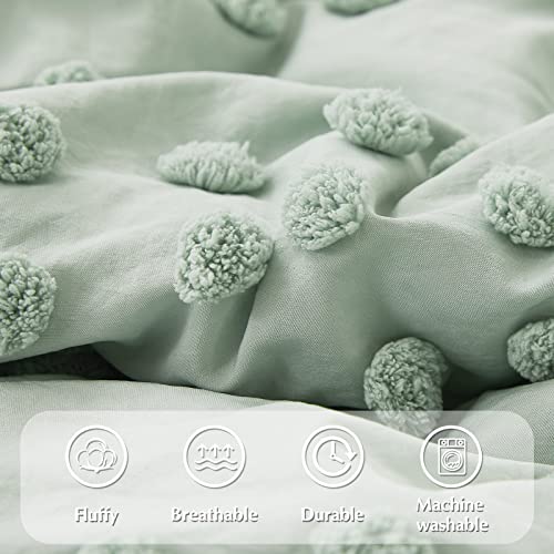 Image of Geniospin Girls Full Size Comforter Sets - 7 Pieces Pom Tufted Bed in a Bag | All Season Shabby Chic Full Size Bedding Sets with Comforter, Sheets, Pillowcases & Shams, Sage Green