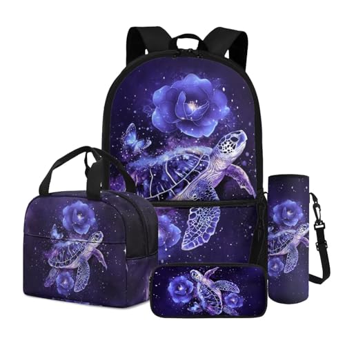 Sac à dos d'école enfant avec boîte déjeuner et trousse pour le pique-nique violet