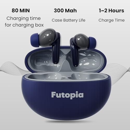 Image of Futopia Wireless Groove Bluetooth Earbuds v5.4 with Charging Case | 10mm HD Sound Drivers | Type-C Fast Charging | 4-5H Playtime | 10-15M Range | Lightweight in-Ear Headphones- Blue