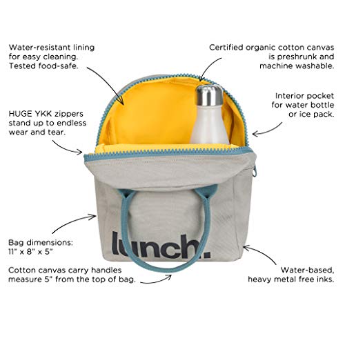 Fluf Zipper Lunch Bag | Reusable Canvas Lunch Box For Women, Men, Kids | Organic Cotton Meal Tote | (Grey Midnight) #TOP3