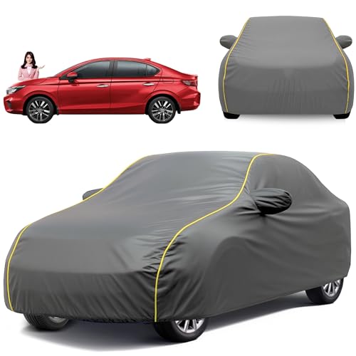 Image of Car Cover Compatible for onda City All Model & Years (2017-2025) 100% Waterproof with Mirror Pockets, Triple Stitched Bottom Elastic Dustproof Full Body Protection Heat & UV Resistant, Grey