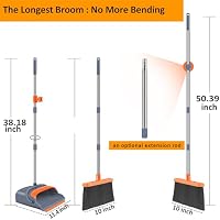 kelamayi Upgrade Broom and Dustpan Set, Self-Cleaning with Dustpan Teeth, Indoor&Outdoor Sweeping, Ideal for Dog Cat Pets Home Use, Stand Up Broom and Dustpan (Gray&Orange) — image 2