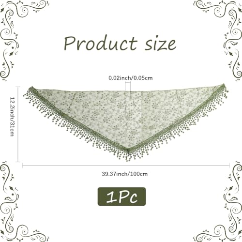Olive Green Lace Scarf Head Wrap Vintage Soft Triangle Hairband Flower Pattern Sheer Fabric Floral Edging Trim Polyester Cloth Headbands for Women Hair Accessories Party Birthday Wedding2
