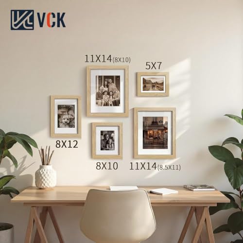 Image of VCK 8x12 Picture Frame 5 Pack, Natural Exclusive Wood, HD Glass, for Photo