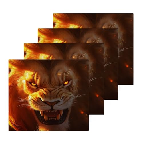 YANENDIE Fierce Lion Washcloths Towels, Highly Absorbent and Soft Cotton Face Cloths, 4 Pack Quick Dry Wash Cloths - 12 X 12 Inches
