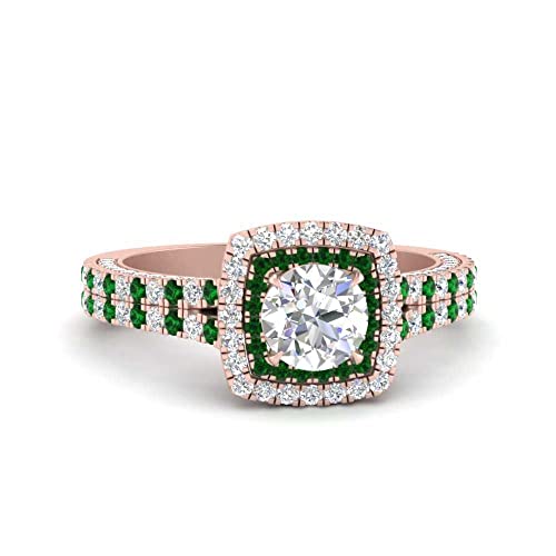Image of 55Carat Choose Your Gemstone Double Band Square Halo Diamond CZ Ring 18K Rose Gold Plated Round Shape Halo Engagement Rings Everyday Jewelry Wedding Jewelry Handmade Gifts for Wife US Size 4 to 12