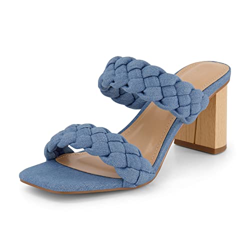 Image of Dunes Iris Chunky Braided Heel Sandals for Women, Block Heel Square Toe Summer Sandals with Memory Foam
