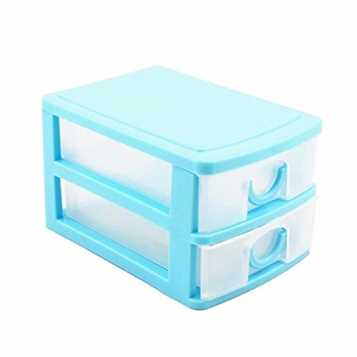 Softmusic Plastic Drawer Desk Organizer Storage Box Jewelry Cosmetics Containers Case Size Two Layers (Blue)