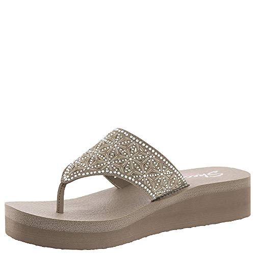 Skechers Skechers Women's Vinyasa-Glass Star-Laser Cut Rhinestone Flip Flop, Taupe, 9 M US