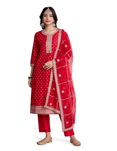 Image of Amazon Brand - Myx Women Embroidered Kurta Set with Designer Dupatta (Available in Plus Sizes)