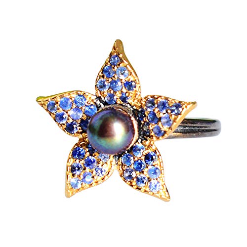 Bijoux en perles et saphir bleu en argent 925 massif fait main